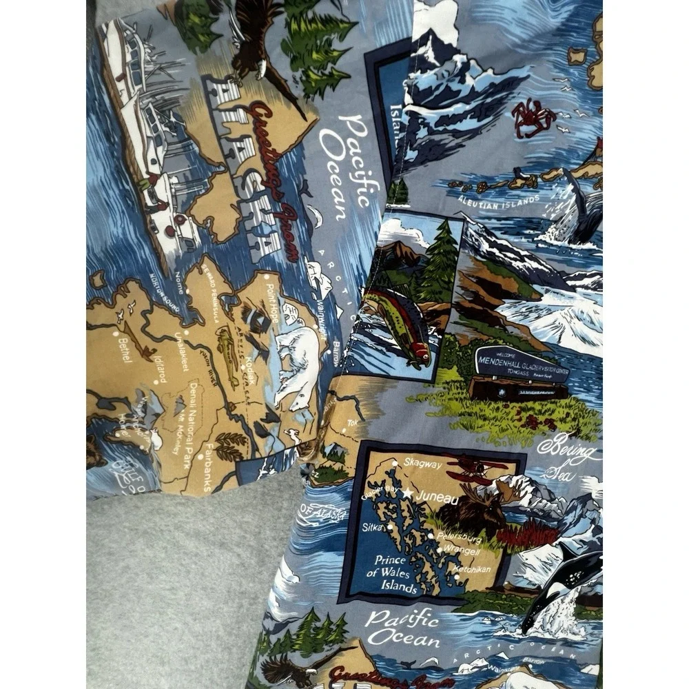 David Carey Alaska Hawaiian Shirt Mens 4XL Blue Map Print Button Up‎